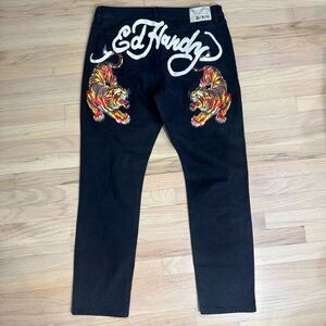 Ed Hardy Black Denim Jeans Inseam 31” Waist 36” Bengal Tiger Y2K Style